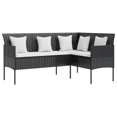 vidaXL 5-tlg. Sofagarnitur in L-Form mit Kissen Poly Rattan Schwarz