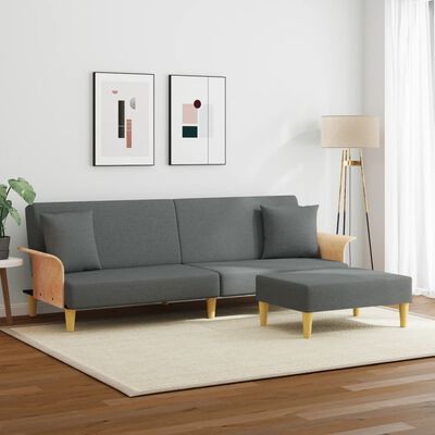 vidaXL Schlafsofa 2-Sitzer mit Kissen und Fußhocker Dunkelgrau Samt