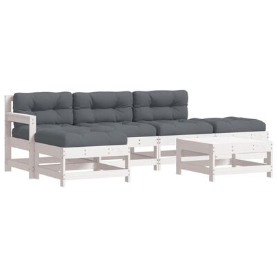 vidaXL 6-tlg. Garten-Lounge-Set mit Kissen Weiß Massivholz