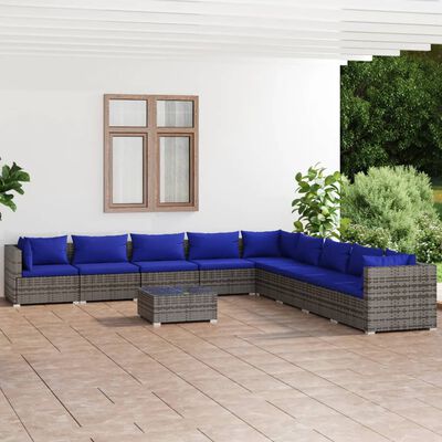 vidaXL 10-tlg. Garten-Lounge-Set mit Kissen Poly Rattan Grau