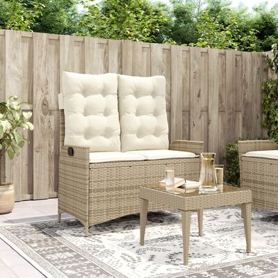 vidaXL Gartenbank Verstellbar mit Kissen Beige Poly Rattan