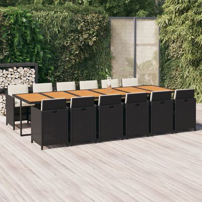 vidaXL 13-tlg. Garten-Essgruppe mit Kissen Poly Rattan Schwarz