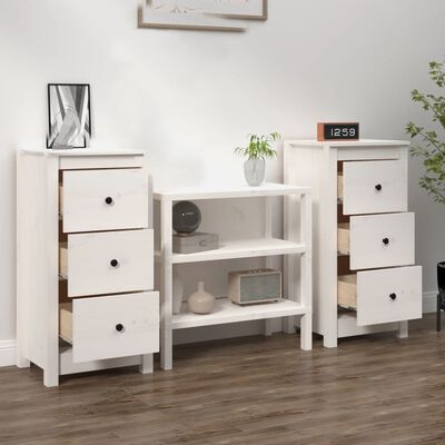 vidaXL Sideboards 2 Stk. Weiß 40x35x80 cm Massivholz Kiefer