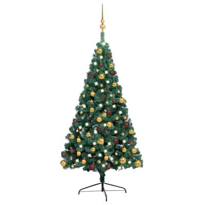 vidaXL Künstlicher Halb-Weihnachtsbaum Beleuchtung Kugeln Grün 240 cm