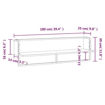 vidaXL Wandregal mit Stange Sonoma-Eiche 100x25x30 cm