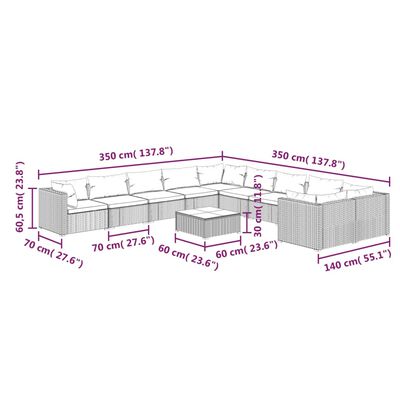 vidaXL 11-tlg. Garten-Lounge-Set mit Kissen Poly Rattan Braun