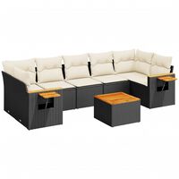 vidaXL 8-tlg. Garten-Sofagarnitur mit Kissen Schwarz Poly Rattan