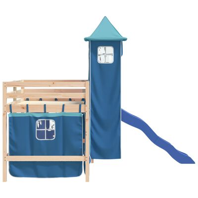 vidaXL Kinderhochbett mit Turm Blau 90x190 cm Massivholz Kiefer