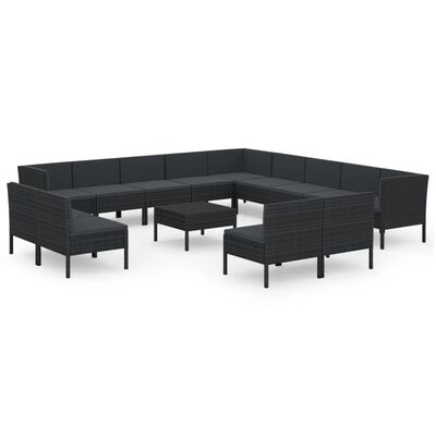 vidaXL 14-tlg. Garten-Lounge-Set mit Auflagen Poly Rattan Schwarz