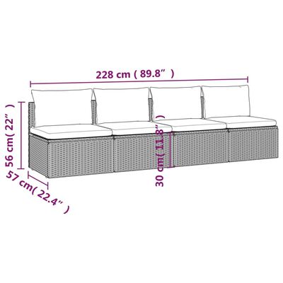 vidaXL 4-tlg. Garten-Lounge-Set mit Kissen Grau Poly Rattan