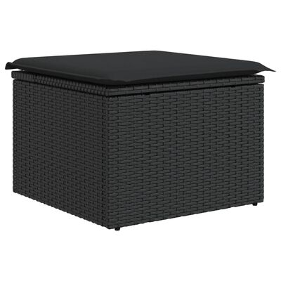 vidaXL Gartenhocker mit Kissen Schwarz 55x55x37 cm Poly Rattan