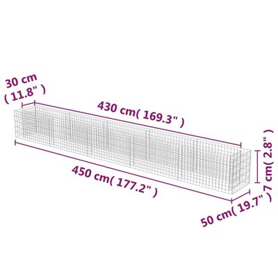 vidaXL Gabionen-Hochbeet Verzinkter Stahl 450×50×50 cm