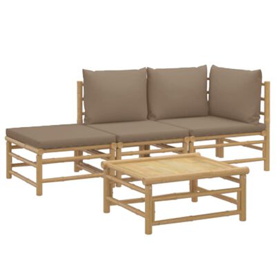 vidaXL 4-tlg. Garten-Lounge-Set mit Taupe Kissen Bambus