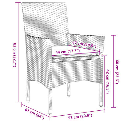 vidaXL 3-tlg. Bistro-Set mit Kissen Beige Poly Rattan und Glas