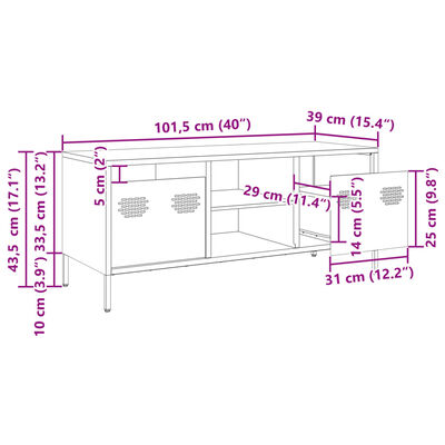 vidaXL TV-Schrank Olivgrün 101,5x39x43,5 cm Kaltgewalzter Stahl