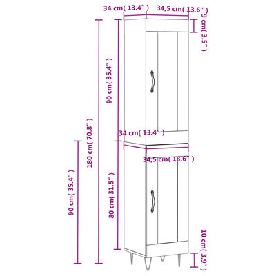 vidaXL Highboard Sonoma-Eiche 34,5x34x180 cm Holzwerkstoff