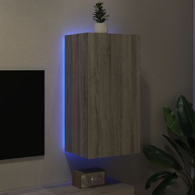 vidaXL TV-Wandschrank mit LED-Leuchten Grau Sonoma 40,5x35x80 cm