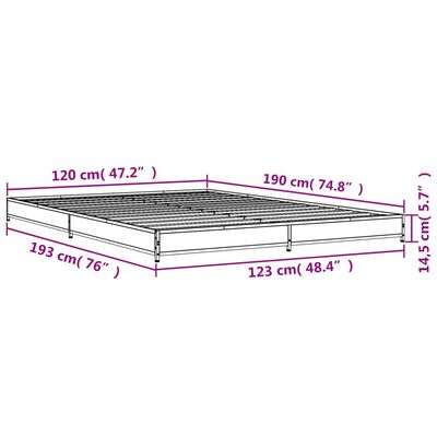 vidaXL Bettgestell Sonoma-Eiche 120x190 cm Holzwerkstoff und Metall