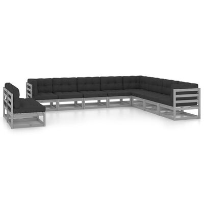 vidaXL 10-tlg. Garten-Lounge-Set mit Kissen Grau Massivholz Kiefer