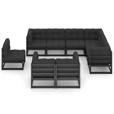 vidaXL 9-tlg. Garten-Lounge-Set mit Kissen Schwarz Massivholz Kiefer