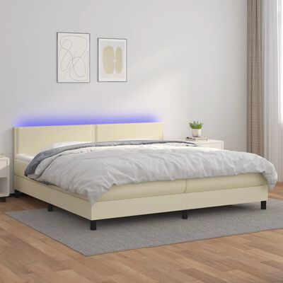 vidaXL Boxspringbett mit Matratze & LED Creme 200x200 cm Kunstleder