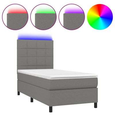 vidaXL Boxspringbett mit Matratze & LED Dunkelgrau 90x190 cm Stoff