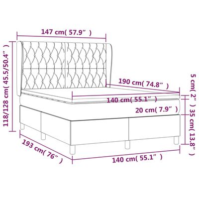 vidaXL Boxspringbett mit Matratze Taupe 140x190 cm Stoff