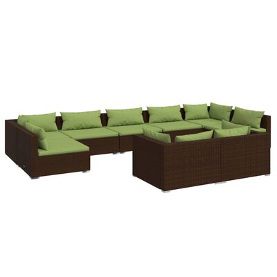 vidaXL 9-tlg. Garten-Lounge-Set mit Kissen Braun Poly Rattan