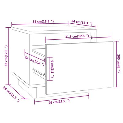 vidaXL Nachttische 2 Stk. 35x34x32 cm Massivholz Kiefer