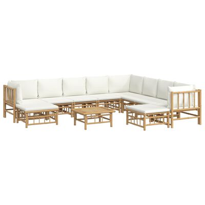 vidaXL 11-tlg. Garten-Lounge-Set mit Cremeweißen Kissen Bambus