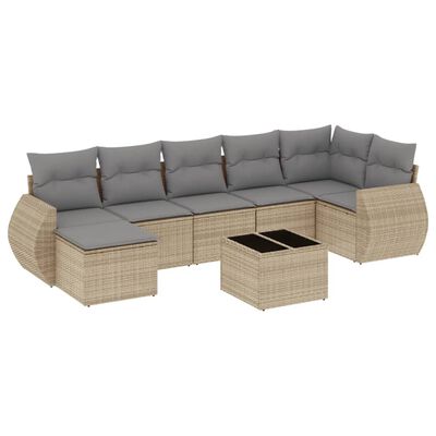 vidaXL 8-tlg. Garten-Sofagarnitur mit Kissen Beige Poly Rattan