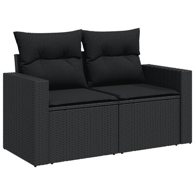 vidaXL 9-tlg. Garten-Sofagarnitur mit Kissen Schwarz Poly Rattan