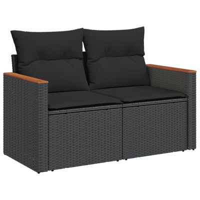 vidaXL 13-tlg. Garten-Sofagarnitur mit Kissen Schwarz Poly Rattan