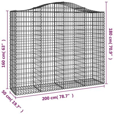 vidaXL Gabione mit Hochbogen 200x50x160/180 cm Verzinktes Eisen