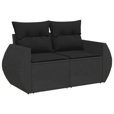 vidaXL 6-tlg. Garten-Sofagarnitur mit Kissen Schwarz Poly Rattan