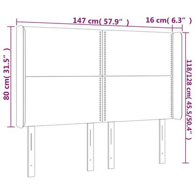 vidaXL LED Kopfteil Blau 147x16x118/128 cm Stoff