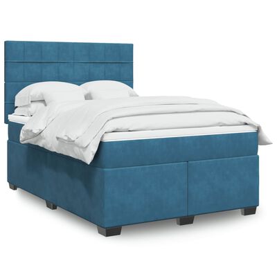 vidaXL Boxspringbett mit Matratze Blau 140x190 cm Samt