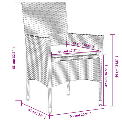 vidaXL 3-tlg. Garten-Essgruppe mit Kissen Grau Poly Rattan Akazie