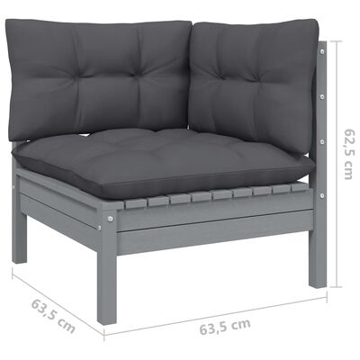 vidaXL 12-tlg. Garten-Lounge-Set mit Kissen Grau Kiefer Massivholz