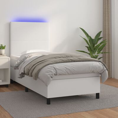 vidaXL Boxspringbett mit Matratze & LED Weiß 80x200 cm Kunstleder