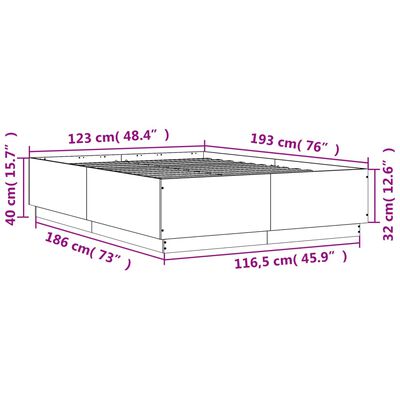 vidaXL Bettgestell mit LED Räuchereiche 120x190 cm Holzwerkstoff