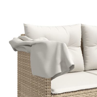 vidaXL Sonnenliege mit Dach und Kissen Beige Poly Rattan