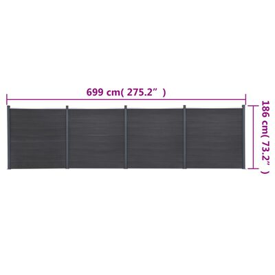 vidaXL Zaunelement-Set Grau 699x186 cm WPC