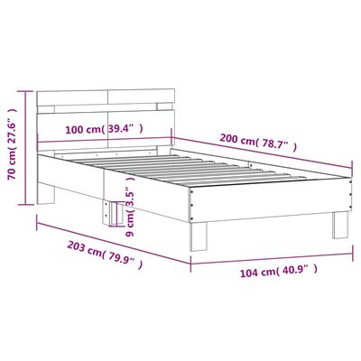 vidaXL Bettgestell mit Kopfteil & LED-Leuchten Sonoma-Eiche 100x200 cm