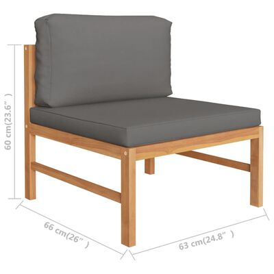 vidaXL 5-tlg. Garten-Lounge-Set mit Grauen Kissen Massivholz Teak