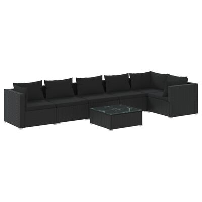 vidaXL 7-tlg. Garten-Lounge-Set mit Kissen Poly Rattan Schwarz