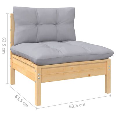 vidaXL 3-tlg. Garten-Lounge-Set mit Kissen Grau Kiefer Massivholz