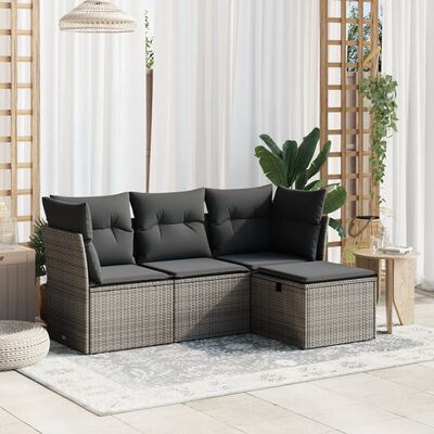 vidaXL 4-tlg. Garten-Sofagarnitur mit Kissen Grau Poly Rattan