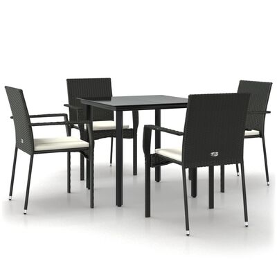 vidaXL 5-tlg. Garten-Essgruppe mit Kissen Schwarz Poly Rattan