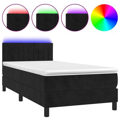 vidaXL Boxspringbett mit Matratze & LED Schwarz 90x190 cm Samt